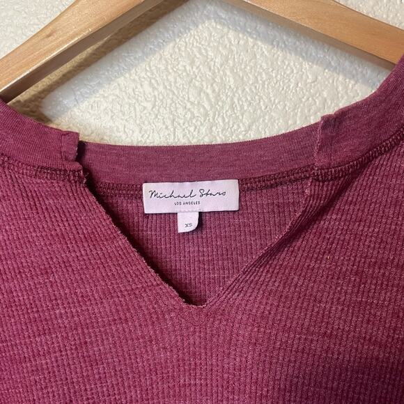 Michael Stars Red/Purple Waffle Knit Square Cut Long Sleeve Semi Cropped Tee XS - Picture 2 of 9